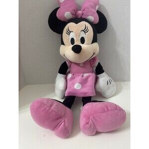 Disney Minnie Mouse Pink Plush Doll Polka Dot Dress Bow Stuffed Toy